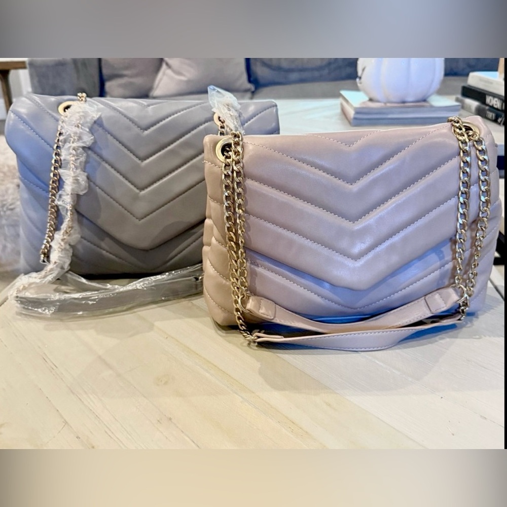 NWOT Quilted Vegan Leather Women's Handbag Bundle - Gray and Nude/Beige